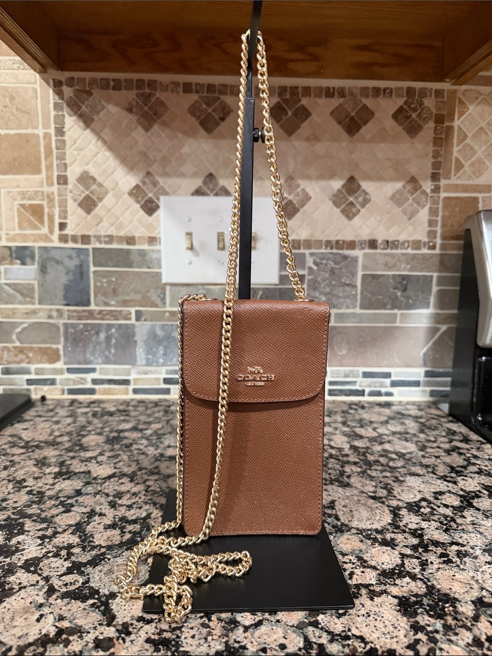 Coach Tan Leather Crossbody with Gold Chain Strap